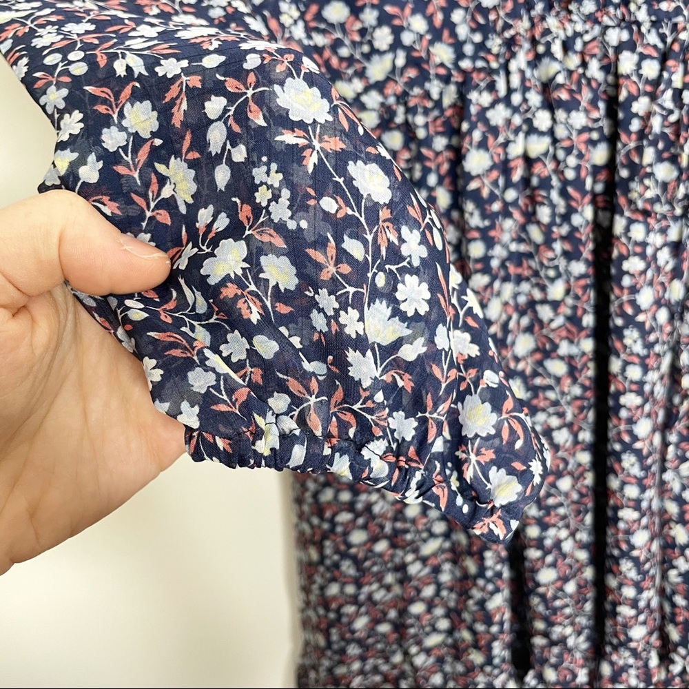 Madewell Navy Floral Tie-Waist Midi Dress Harvest - Picture 9 of 10